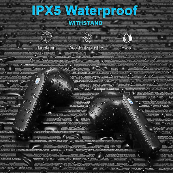 Trådlösa hörsnäckor, trådlösa hörlurar, Ipx5 vattentäta trådlösa hörlurar Touch Controls, Bluetooth 5.1 hörsnäckor, USB-C Laddning i 25 timmar