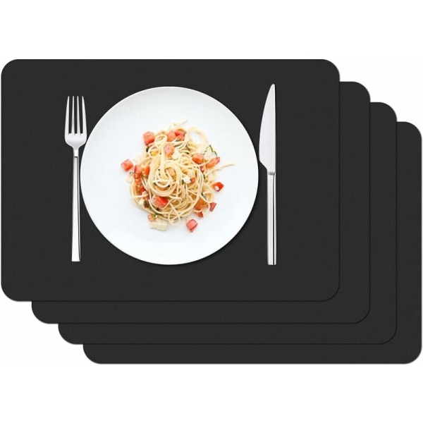 Set med 4 bordstabletter, vattentäta tvättbara bordstabletter 42 × 30 cm Kök Matsal PVC Halkfri värmebeständig bordstablett, svart