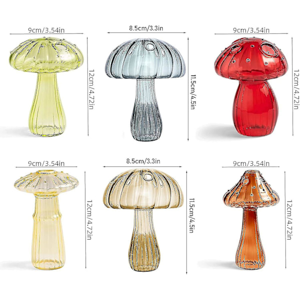 6 st Mushroomformade Glasvaser för Blommor, Delikat Hydroponisk Glasplanterare (4 st, Brun)