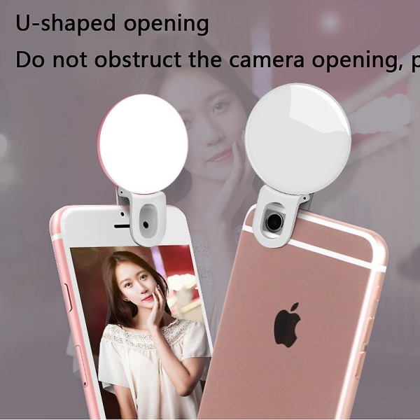 Selfie Clip On Ring Light, Mini Genopladelig Justerbar Lysstyrke Light, Usb Flash Lighting (U）