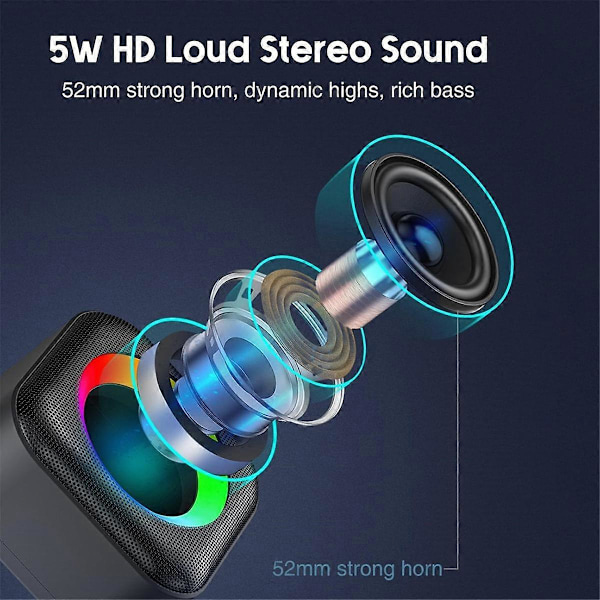 Portabel Bluetooth-högtalare RGB Färgrik Ljus Vattentät Trådlös Subwoofer Stereo Surround Högtalare TWS Resehögtalare