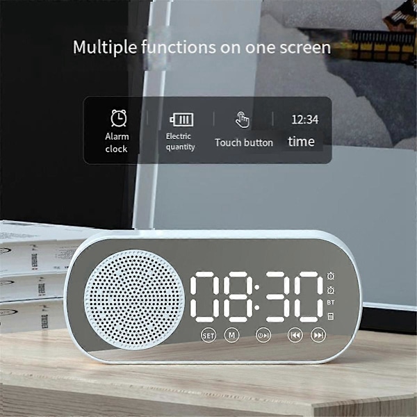 Trådlös Bluetooth-högtalare, Klockradio, Dubbla Alarm Stöd TF-kort Digital Väckarklocka för Hemmakontor, Svart