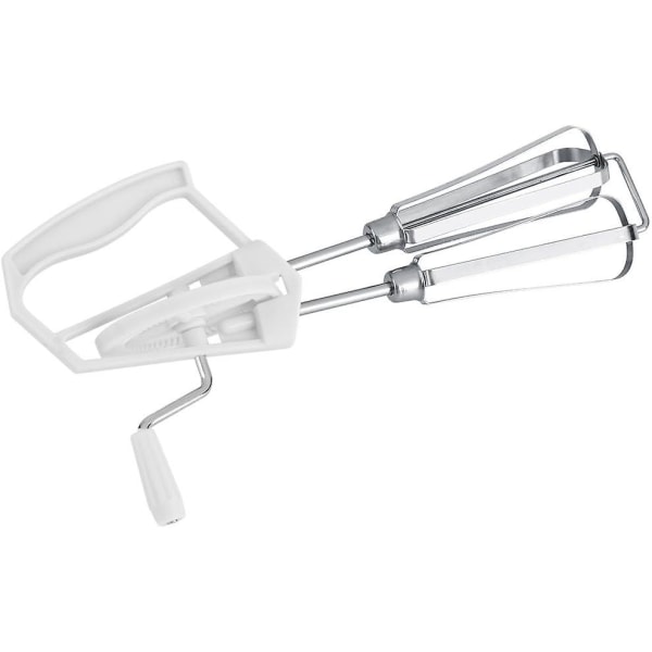 Halvautomatisk manuell handmixer, köksvisp, äggvisp i rostfritt stål, äggmixer, roterande visp, äggvisp med joystick, köksbakningsverktyg (vit)