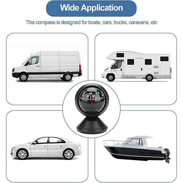 Veneen kompassi, auton kompassi kojelaudan digitaalinen navigointi kompassi, musta merikompassi sopii veneeseen, kuorma-autoon, autoon