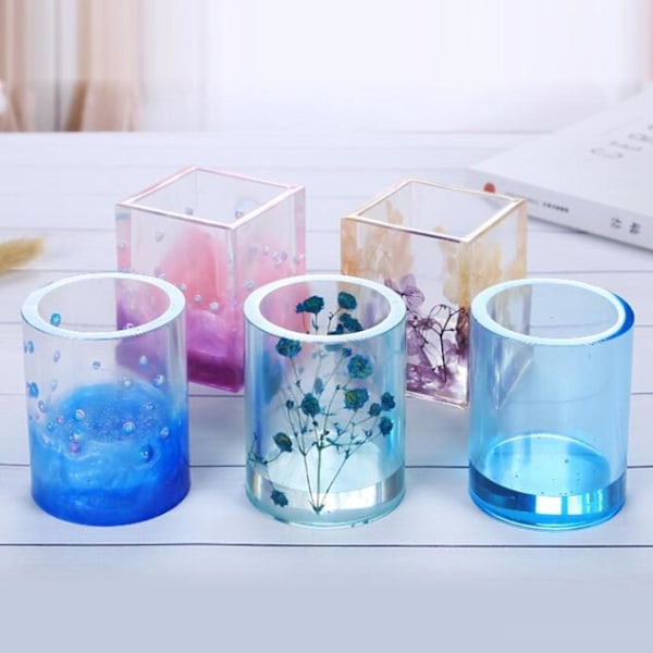2 stk. Diy firkantet harpiksform terning og cylinder silikoneforme Diy blomsterpotteforme potteform kuglepenneholderforme