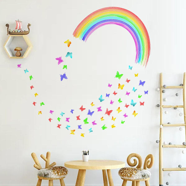 Fargerike regnbueveggklistremerker, veggklistremerker for sommerfugler barnehage/babyrom, veggklistremerker i akvarell for barn, avtagbare regnbueveggklistremerker for jenter R