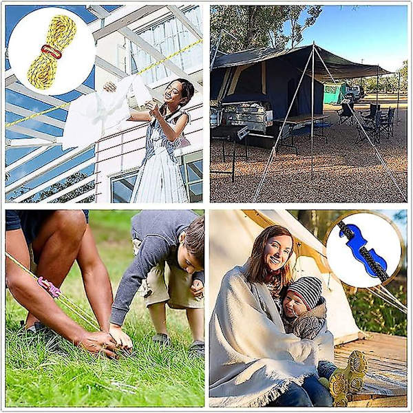 4 stk. nylonreb med strammer, trampolinteltreb, reflekterende teltreb, teltrebsdele og tilbehør, til udendørs camping, vandreture, markise