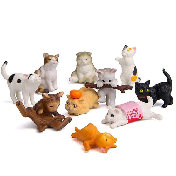 Mini söta kattfigurer (10st), kattleksaker Cupcake Toppers, växter, bildekorationer