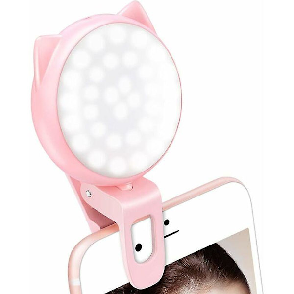 Selfie Ring Light til iPhone, Mini Clip-on Fyldlys til Kamera, Video, Genopladelig 9-Niveau Justerbar Lysstyrke, USB Foto Flash til iPhone Laptop