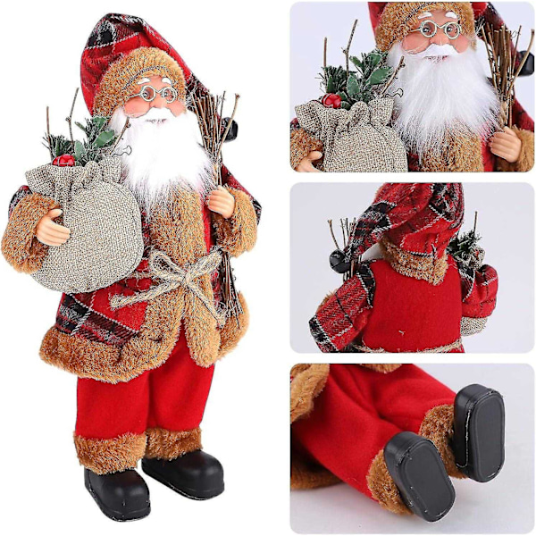 Mini Stående Tomtefigur 32cm Traditionell Röd Juldekoration Ornament Dock Tomtefigur