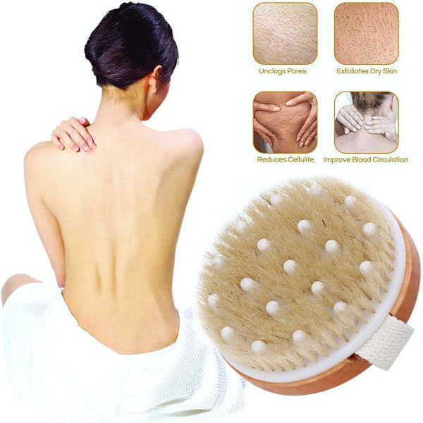 Kroppsborste Den exfolierande borsten Badborsten med naturborst för att ta bort celluliter