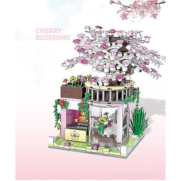 Mini Diamant Byggeklodser Byens Blomsterhus Butik Mursten Rose Orkide Plum Kirsebærblomster Narcissus Lilje Blomsterhandler Legetøj (Kirsebærblomster)