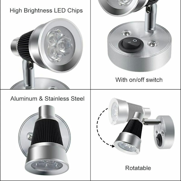 12V LED RV-läslampa, 3W RV-läslampa RV-strålkastare vägglampa för RV inomhus