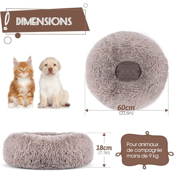 Donut seng for hund Ø40cm, rund hund seng myk, rund katteseng i myk og plysj