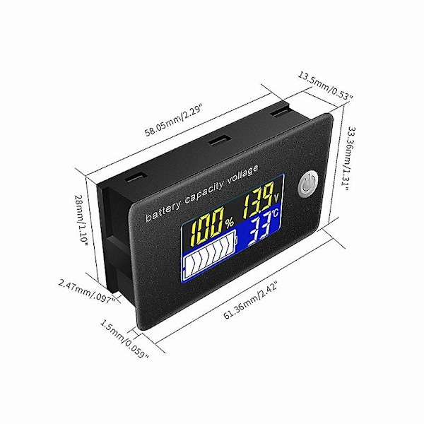Batterikapacitetsindikator 12V Display LCD Voltmeter Temperaturmätare Testare