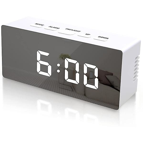 Digital LED-väckarklocka med spegelyta Vit