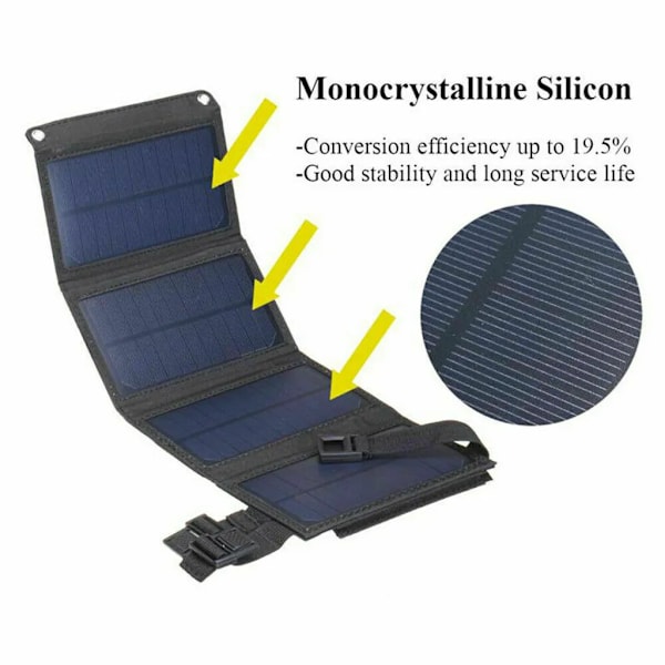 USB solcellepanel foldbar powerbank udendørs camping vandretur mobiltelefon oplader