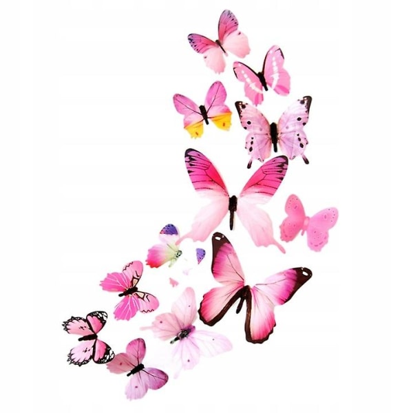 Sæt med 4, 3D butterfly wallstickers, pink