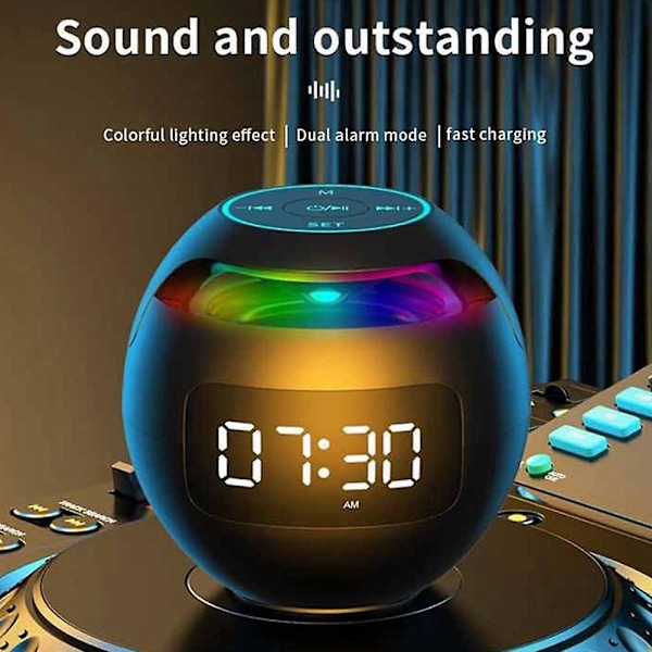 Mini Väckarklocka Bluetooth Högtalare Trådlös Ljudbox med Induktionshuvud LED-Display Hifi TF-Kort