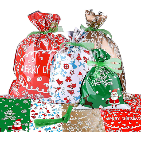 Julklappspåsar Presentinslagning Blandade Stilar Påsar Med Band För Julklappsinpackning