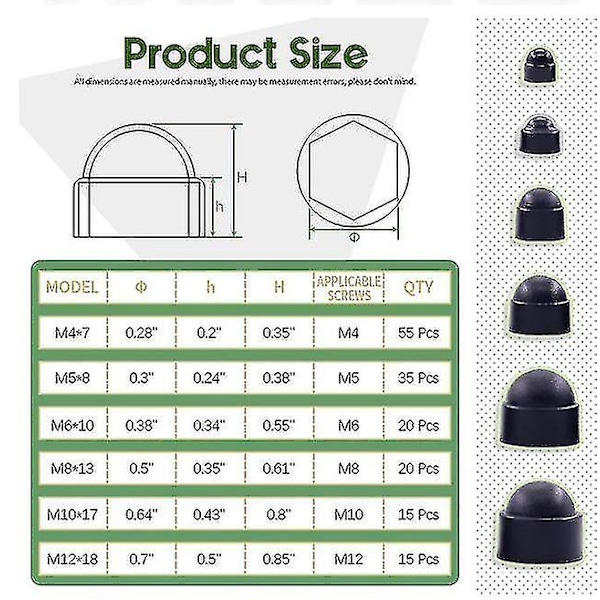 160 st Nylon Dome Hexmutter Skyddande Plastmutterkåpa M4/m5m6/m8/m10/m12 Kit