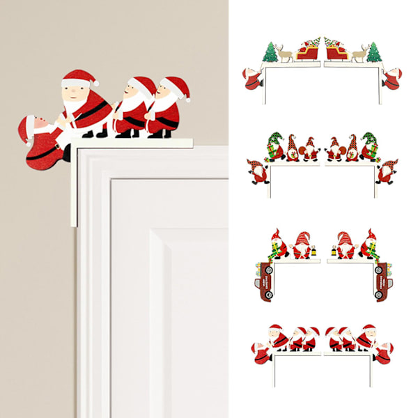 2 st juldekorationer Tomte Rensa Julgran Applikation Träbord Dörrram Hörn Applikation (D)