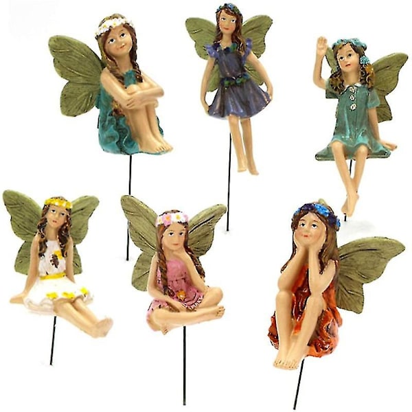 6 st Feer Miniatyrfigurer Trädgårdsaccessoarer Utomhus Trädgårdsfée Statyer Insatser Kit Yard