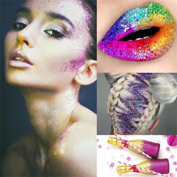 12 färger för festligt glitter för ansikte, kropp och hår, intensivt glitter för festivaler och mer (10g*12st)
