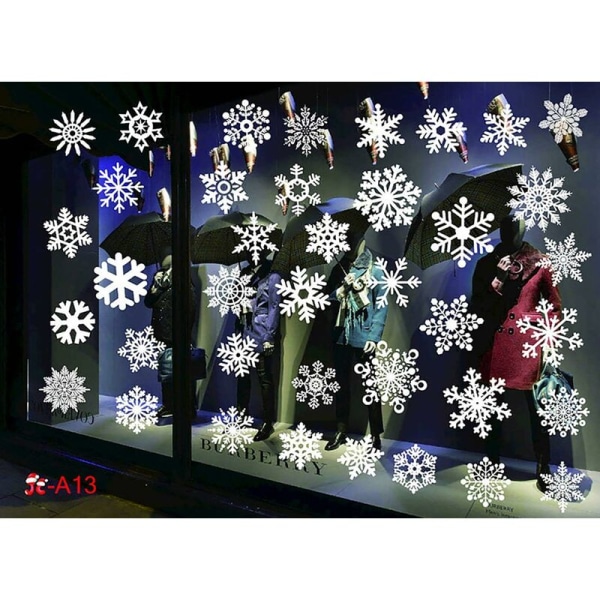 Christmas Window Clings - 3D Snowflake Window Dekal, avtagbara klistermärken (White-a)