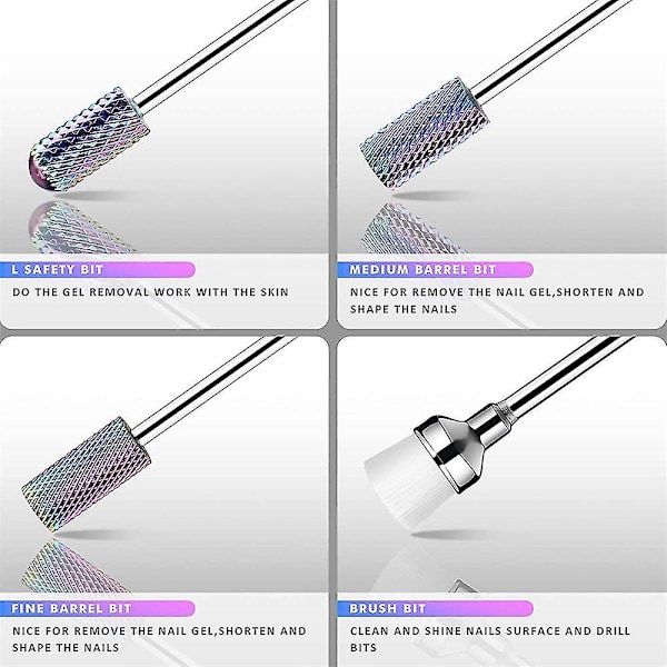 10 stk. Sæt Diamant Fræser Carbide Negleboremaskine Bits Til Elektrisk Polering Manicure Maskine Tilbehør Wolfram (Sølv)
