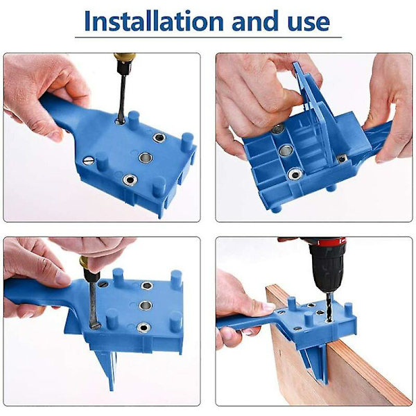 1 st dornborrningsjigg, trädowelborrningsguide med parallellstopp, doweling jig-kit med dowelcenter 6mm/8mm/10mm (blå)