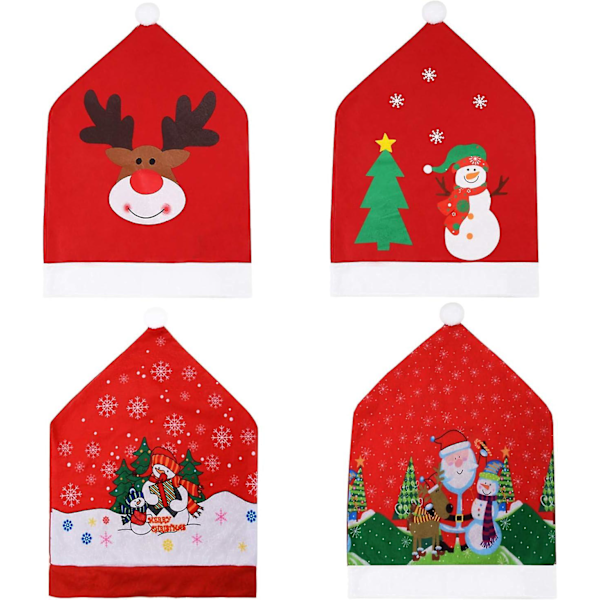 Julstolsöverdrag - Set med 4 Tomte-Stolsöverdrag för Juldekoration Middagsfest