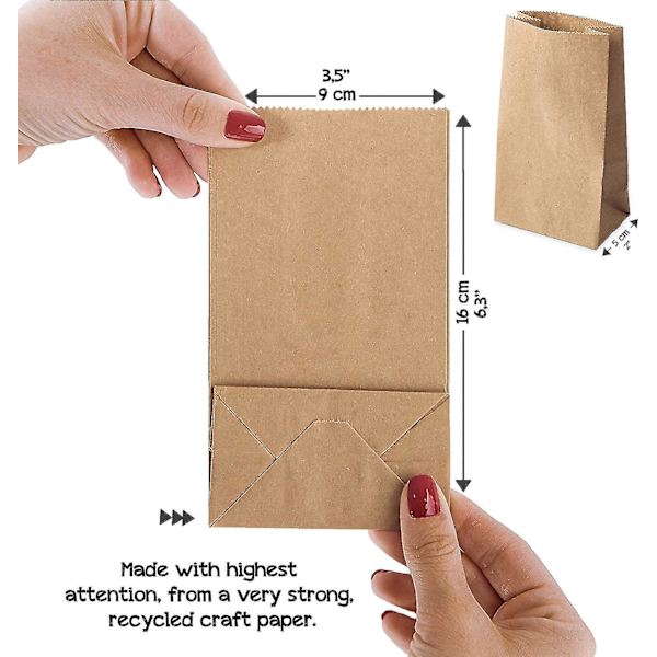 Papirposer, 100 stk. Gaveposer Brune Papirsposer Håndværk Kraftpapir Diy Bundpose Julekalender Kraftpapirposer 9*17*5,5 Cm