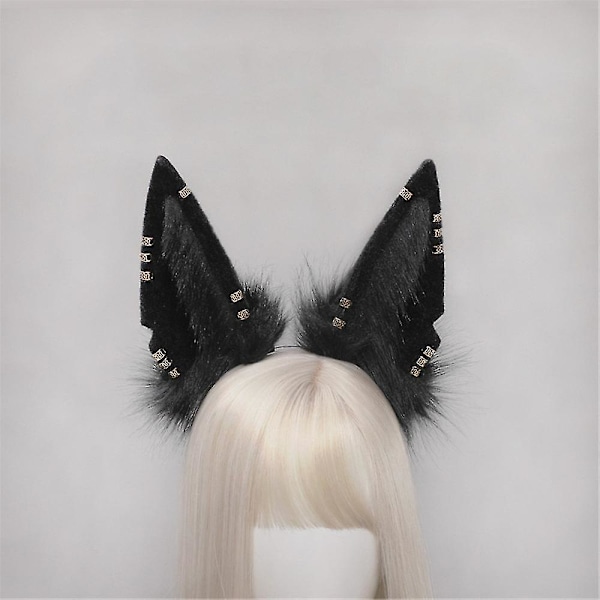 Plush Schakal Kattungar Cosplay Lolita Hårband Räv Schakal Kattsvans Lolita Handgjorda Djuröron Huvudbonader Kawaii Tillbehör (Brun)