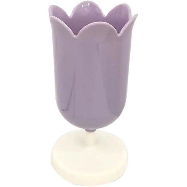 Lila pennhållare för skrivbord, plast tulpan pennhållare flicka liten sminklåda söt skrivmaterial arrangör penna stativ fodral penna