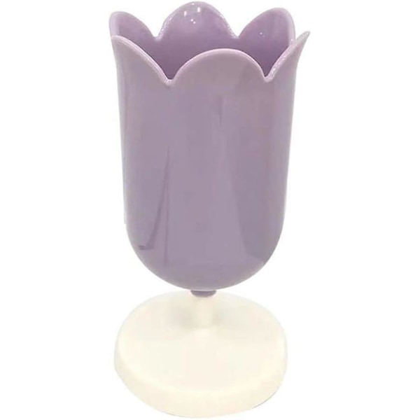 Purple Pen Holder for Desk, Plastic Tulip Pen Holder Girl Small Makeup Box Cute Stationery Organizer Pencil Stand Case Pencil