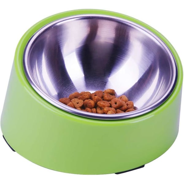 Hunds- och kattmatskål, lutande skål halkfri modern elegant melaminstöd med avtagbar solid rostfri stålskål