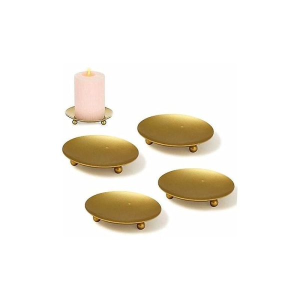 Kultainen kynttilänjalka, 4 kpl kynttilälevy metallikynttilänjalka koristeellinen kynttilänjalka koristeeksi häät kotiin Joulun syntymäpäivä lahja kynttilä