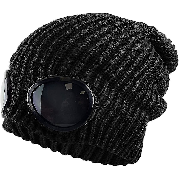 Goggle Lens Beanie Ribbet Strikket Cuffet Vinter Ski Hat Skull Cap Solbriller
