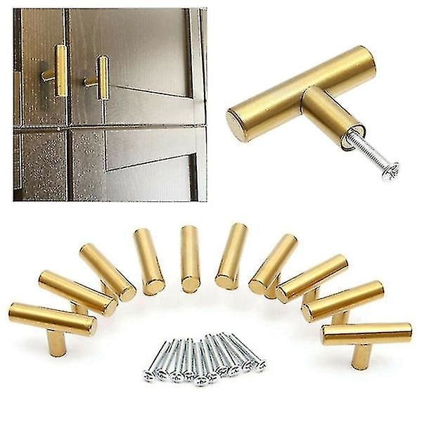 10 st Hemkök Brushed Rostfritt Stål Låda Skåp T-formade Skåp Handtag Möbelhandtag Dörrknopp (guld)
