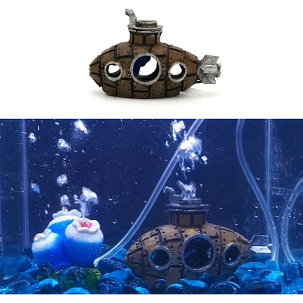 Undervandsdekoration til fiskebeholder 1 stk - ubådsstil - ubåd (brun) - undervands
