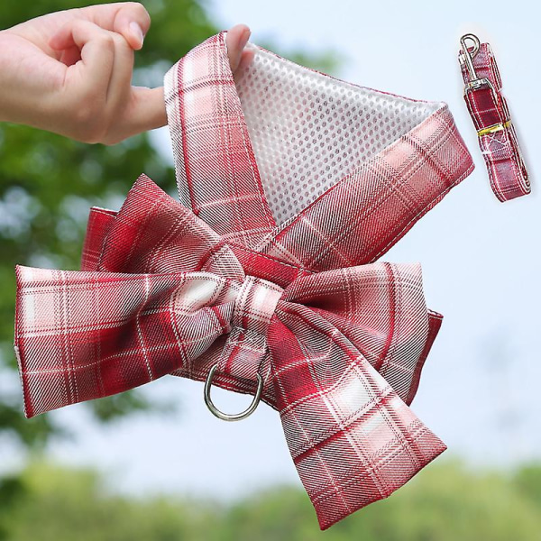 Hundhängselklänning med koppelset Rutig valpklänning för små och medelstora hundflickor Chihuahua Yorkshire Teacup Sommarklädsel för husdjur