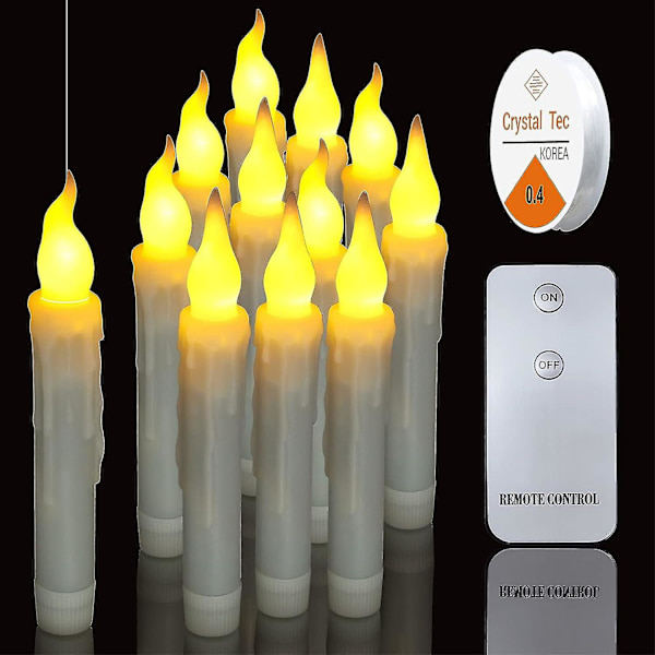 12 stk Flytende Lys Varmt Gult, Batteridrevet LED Koniske Lys Med Fjernkontroll Elektrisk Flimrende Flammeløse Lysestaker For Halloweenfest C