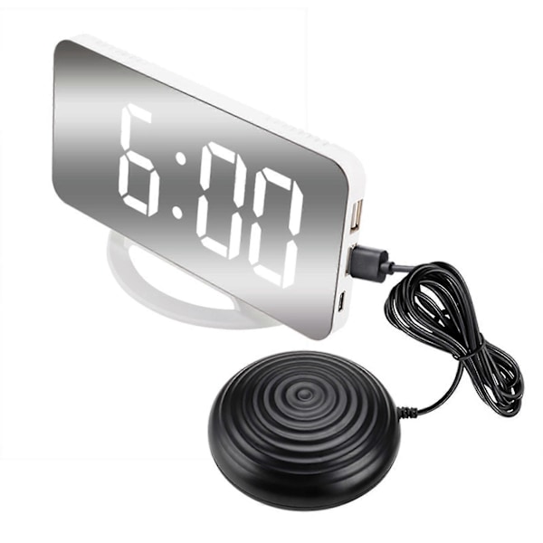 Hög Ljudnivå Vibrerande Väckarklocka Snooze för Tunga Sovare Vuxna Döva Personer Digital Spegelklocka med Sängvibrator