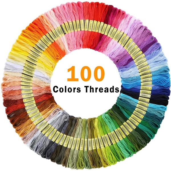 Broderikit 5 Bambubroderiringar 100 Färgade Trådar