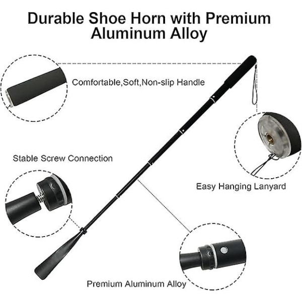 Pitkä metallilusikka - Teleskooppinen 34-85 cm, alumiiniseoslusikka, kengän pukemisen apuväline Teleskooppinen lusikka
