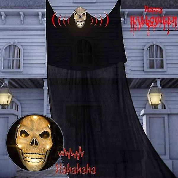 Halloween Stemmeskontroll Lys Emitterende Lyd Skummel Spøkelsesmaske Stor Hengende Spøkelse Høytidsdekorasjoner