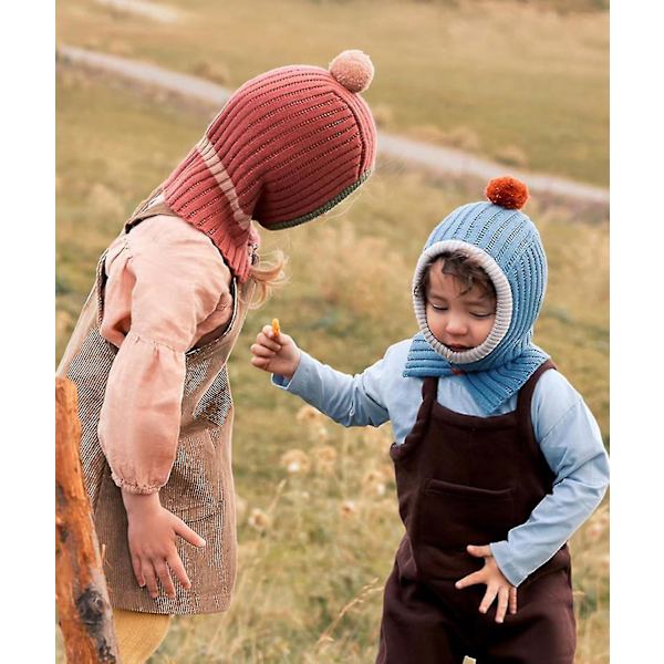 Vintermössa och Halsduk Set, Unisex Småbarn Barn Mössa Halsduk Öronlapp Huva Halsdukar Stickad B Kontrastfärg (Orange)