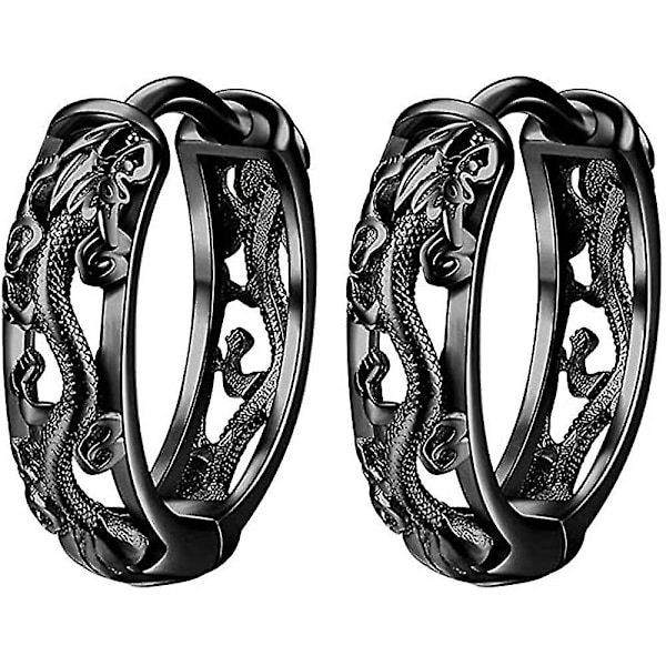 Punk Dragon Hollow Filigree Små Hoop Cuff Örhängen för Kvinnor Män Pojkar Flickor Personliga Djur Sterling Silver Huggie Hinged Cuffs Små Hoops Fo