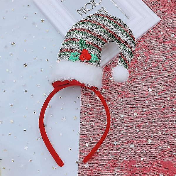 Sequin Julemandshue Pandebånd Med Guldton Glitrende Krone, Juletema Hårtilbehør